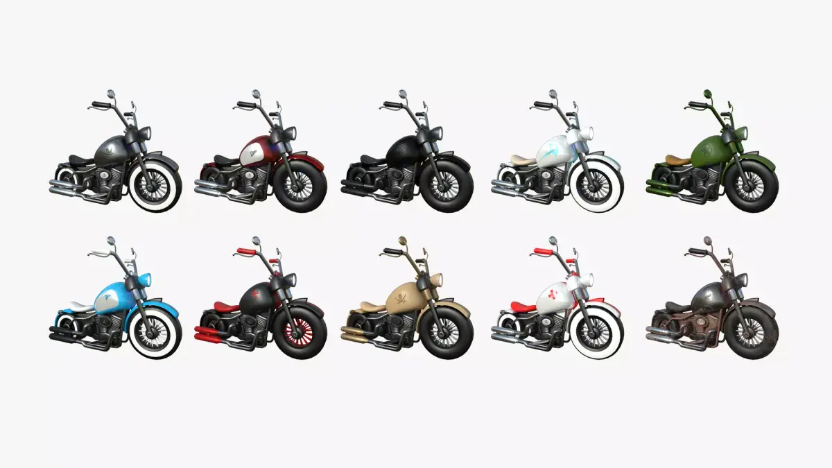 10 Motorcycle Cartoon A Collection - Custom Vehicle Design 3D Model Pack purchase