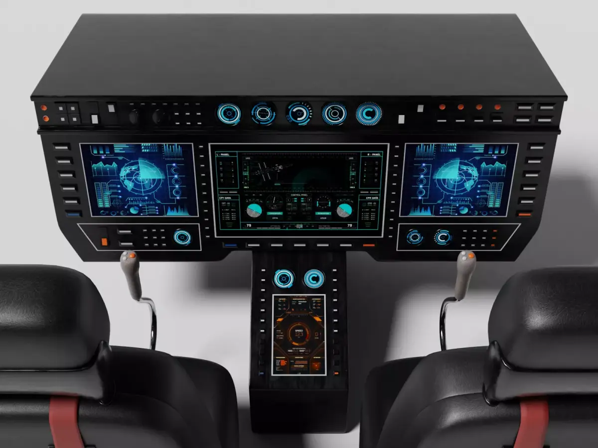 Aircraft cockpit control panel and chairs 2 3D model