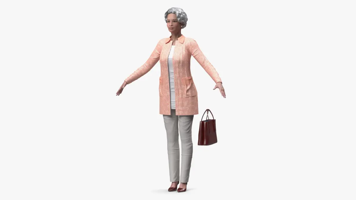 Chinese Elderly Woman Everyday Style A-Pose 3D model