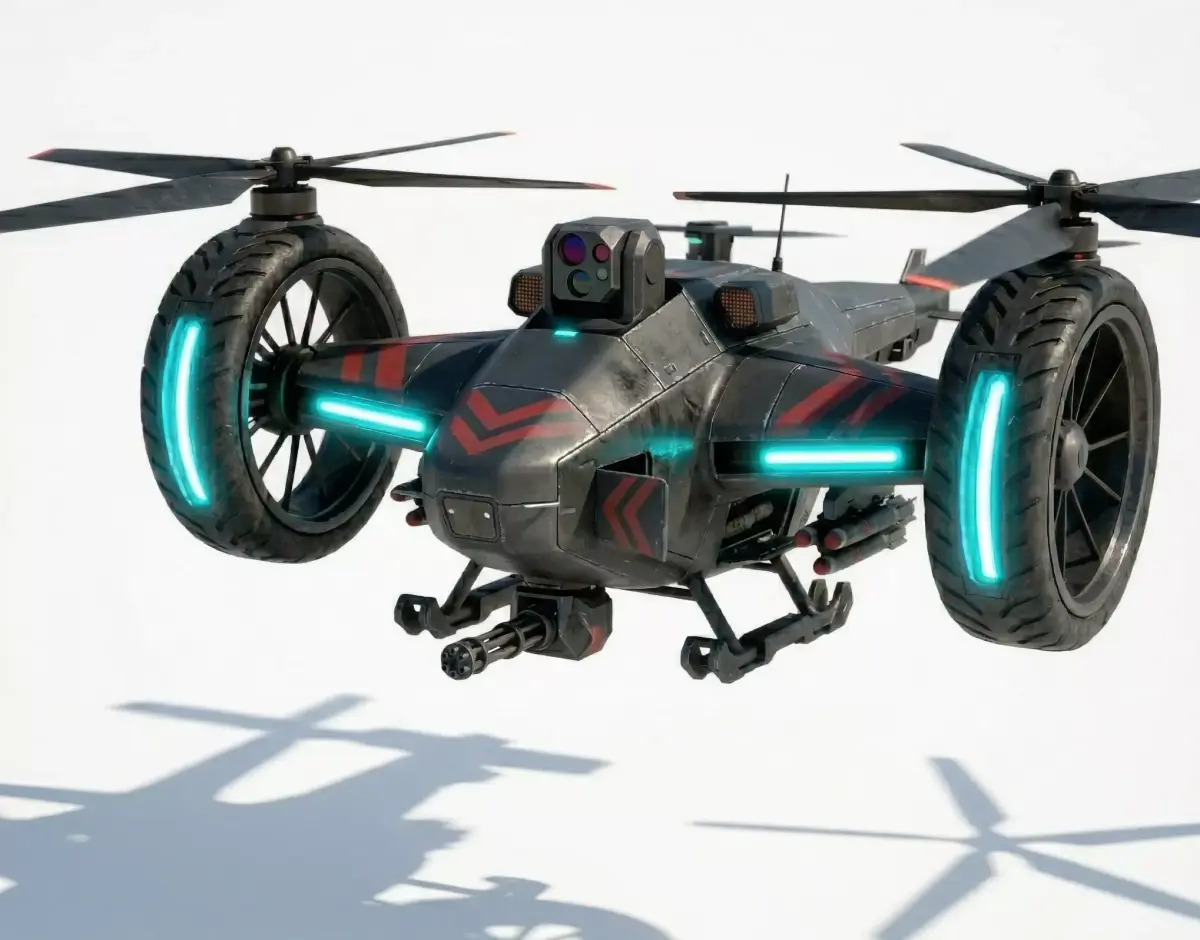 Sci-Fi Armed Hybrid Combat Drone 3D Model Low-poly 3D model