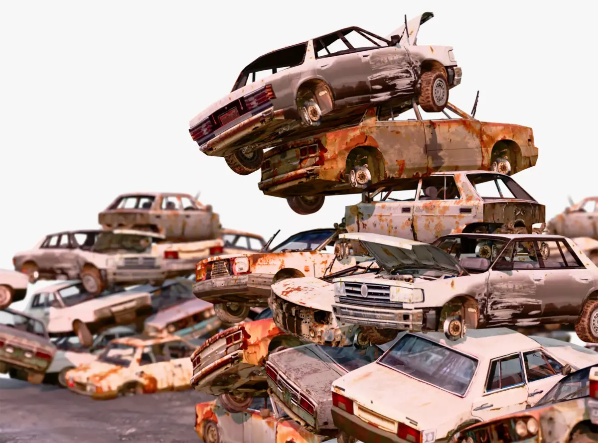 Junkyard Discarded Cars Pile Low Poly M1 Low-poly 3D model