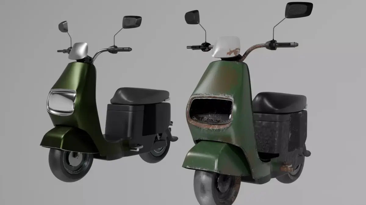 Retro Scooter 3D Model Clean and Damaged Versions 3D model