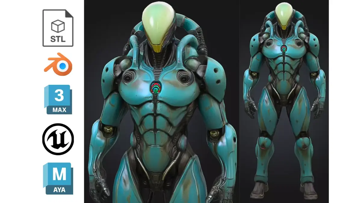 Alien Android Robot Low-poly 3D model