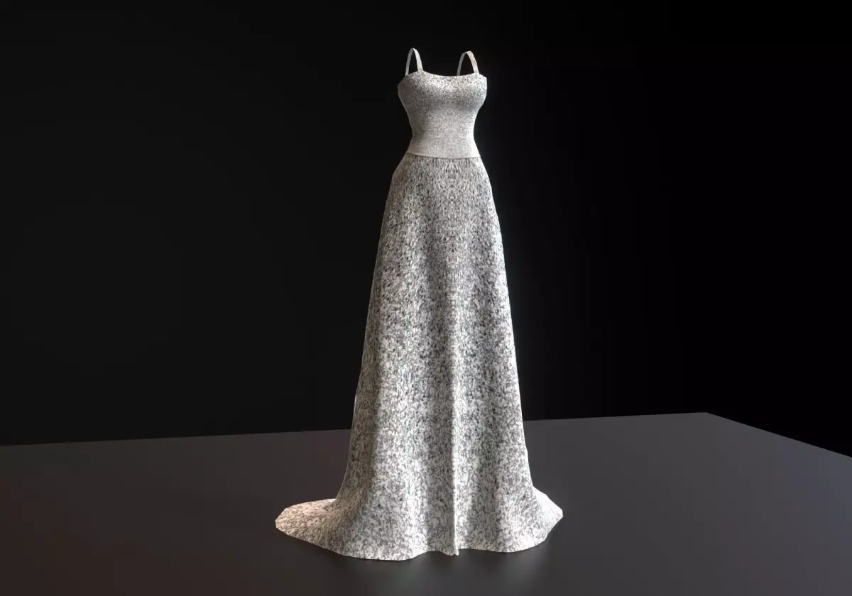 glittery white long dress Low-poly 3D model