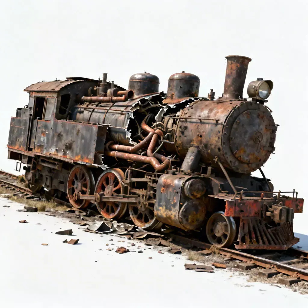 Realistic Wrecked Steam Locomotive 3D Model Low-poly 3D model