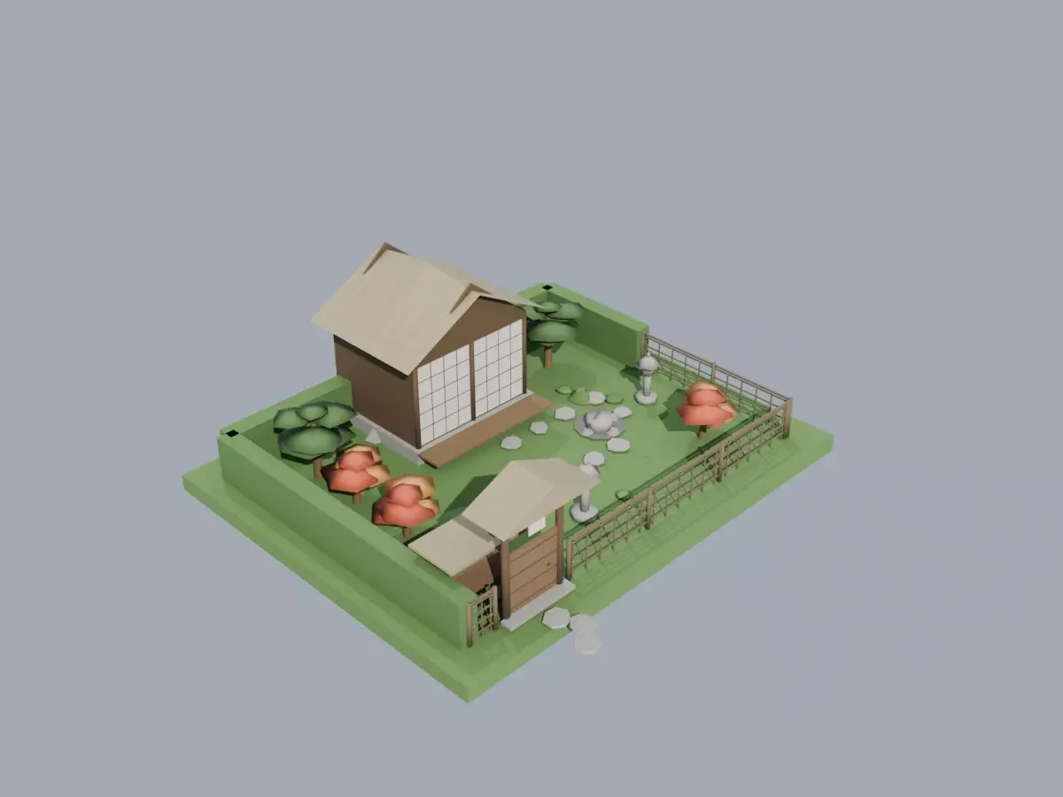 Japanese Roji Garden with Tea House Low Poly 3D Model Low-poly 3D model