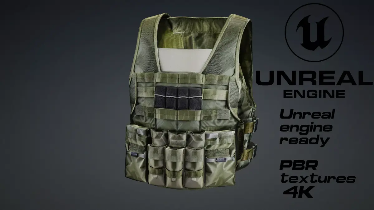 military bulletproof vest game ready UE5 FBX Low-poly 3D model