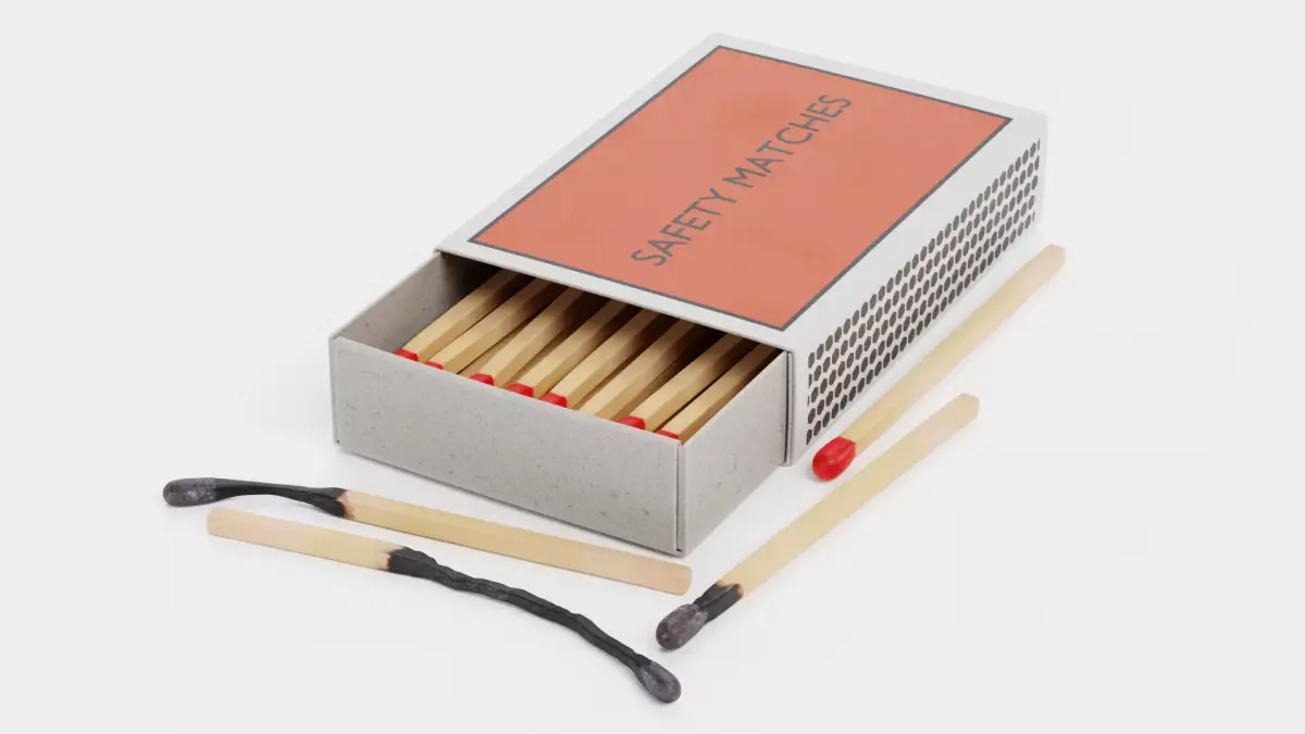 Matchbox with Matches V2 - Unlit and Burned - Custom Design 3D model