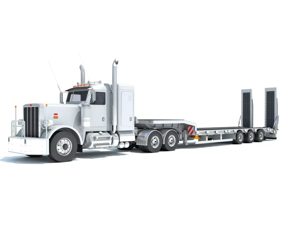 Semi-Truck with Platform Trailer 3D model