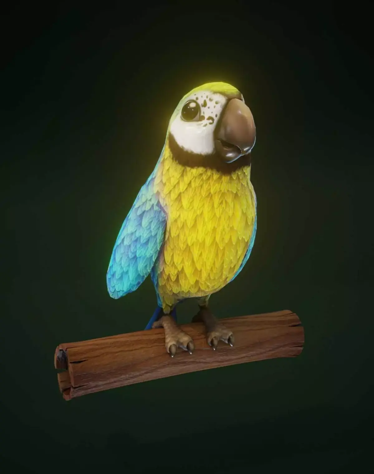 Cartoon Ara Parrot Yellow-Blue Rigged 3D Model Low-poly 3D model