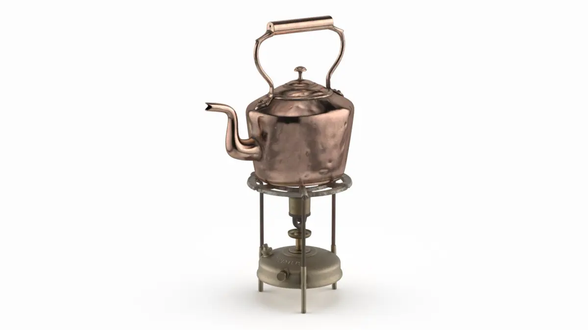 Primus Vintage Stove and Copper Teapot Set 3D model