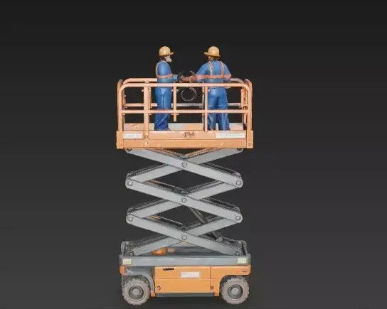 Scissor Lift Platform with Construction Workers - Industrial 3D  3D model