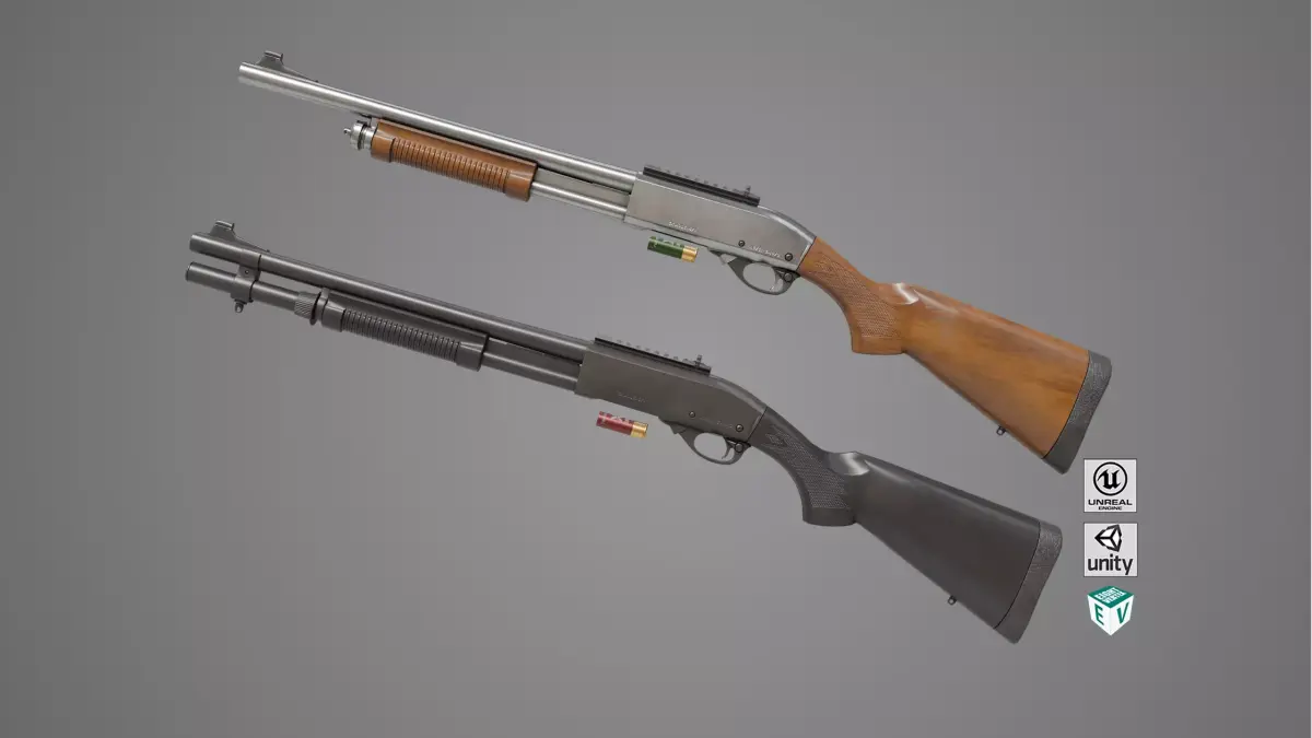 Shotgun Long 01 Wood and Black Single Mat All PBR Textures Low-poly 3D model