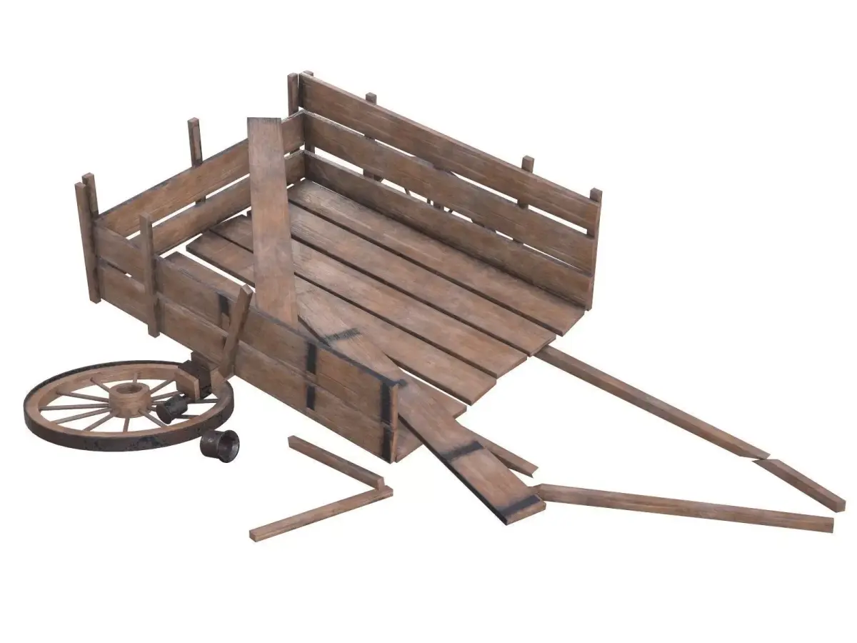 wooden cart 3 broken 2 3D model