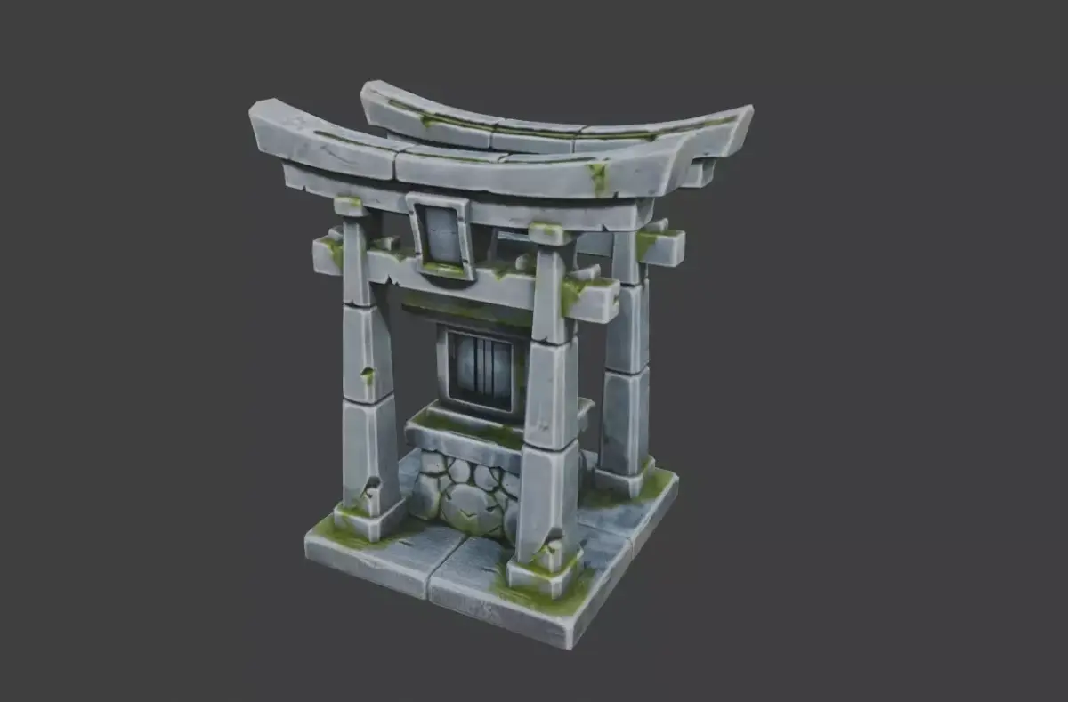 Mossy Stone Shrine Gate Low-poly 3D model