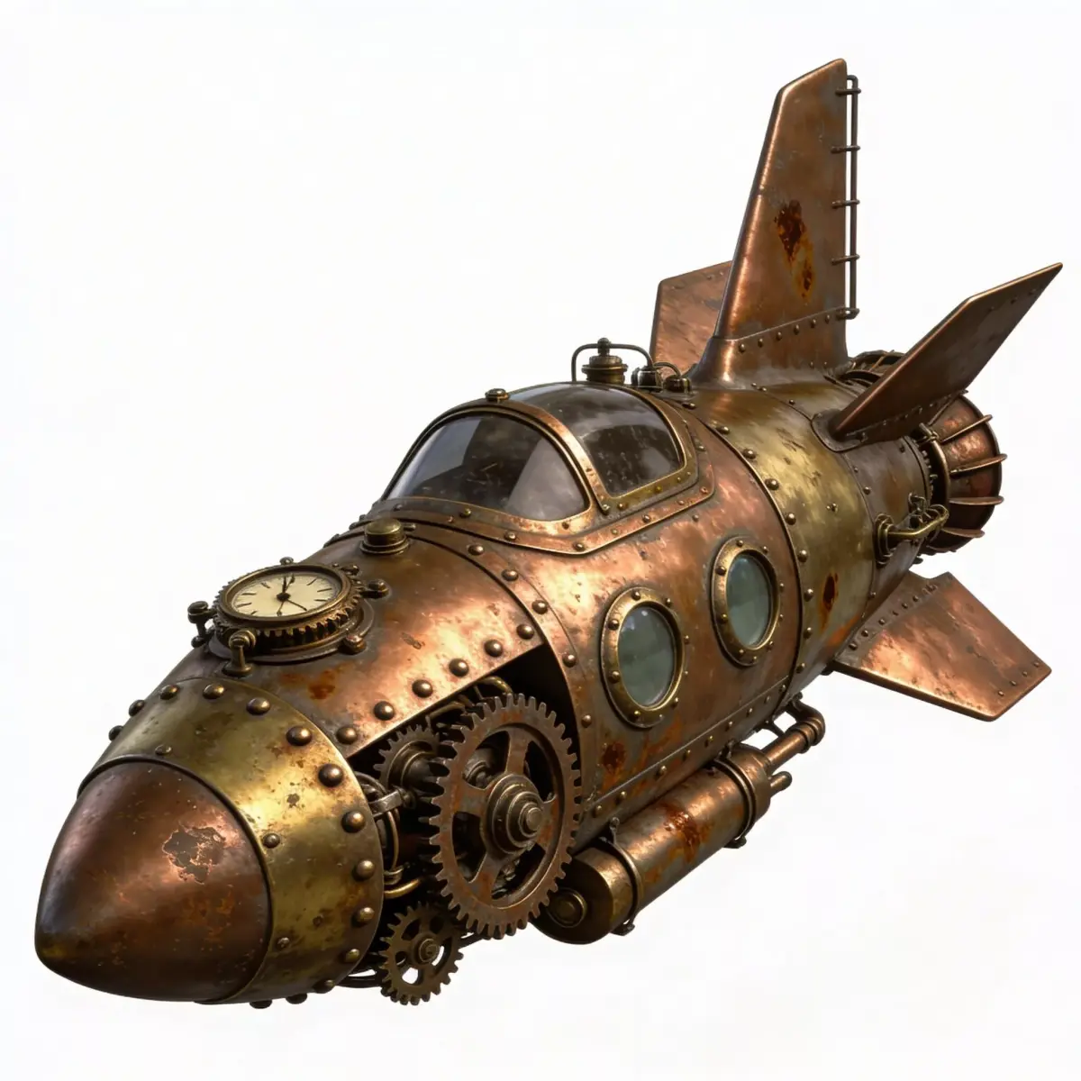 Realistic Steampunk Clockwork Rocket 3D Model Low-poly 3D model