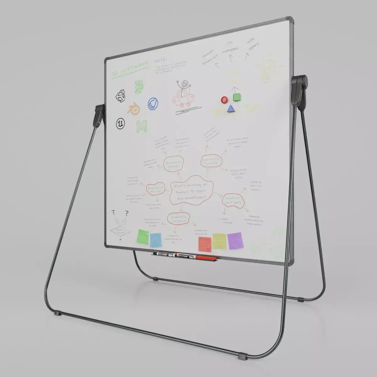 Customizable U-Stand Whiteboard Square Writing Board Low-poly 3D model