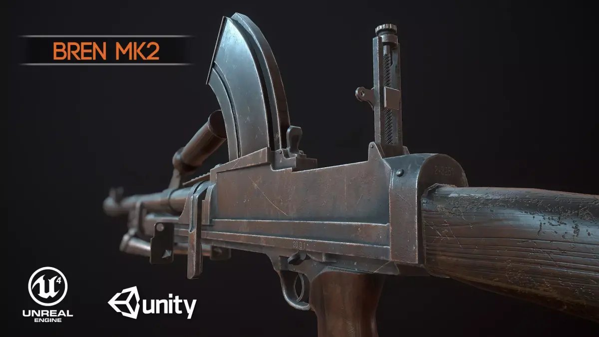 Bren Mk II  WW2 Machine Gun low-poly PBR Low-poly 3D model
