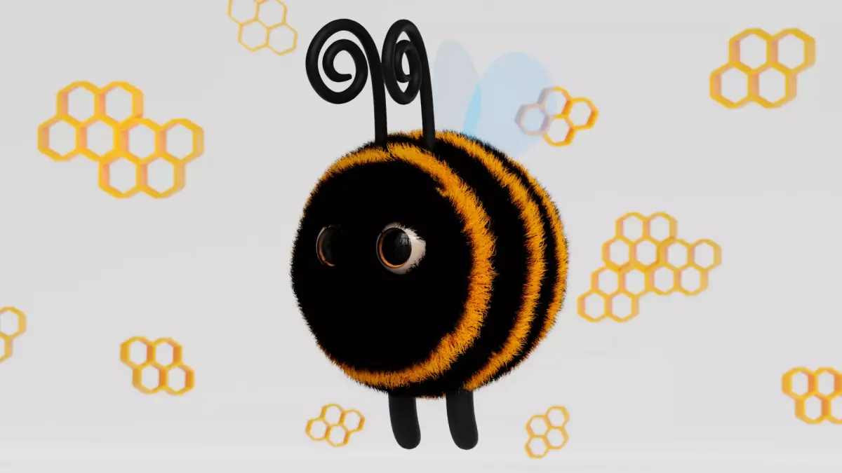 Cute 3d Bee cartoon character with fur for games and etc Low-poly 3D model