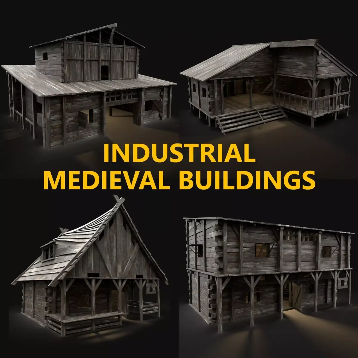 4 INDUSTRIAL MEDIEVAL BUILDING PACK COLLECTION AAA