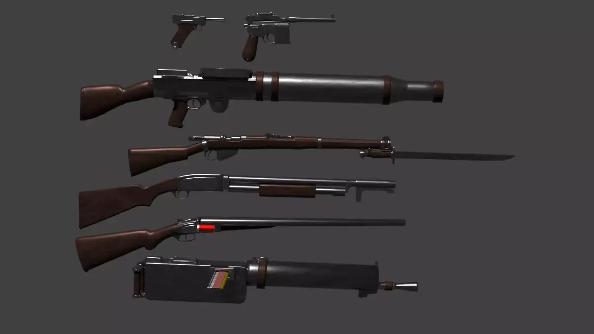 WW1 Gun Pack Low-poly 3D model