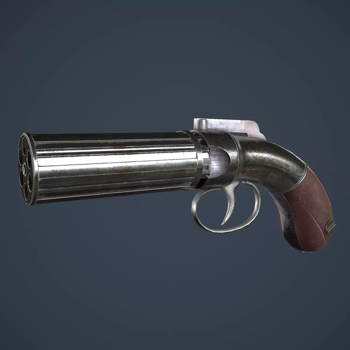 Allens and Turber Pepperbox Revolver Low-poly 3D model