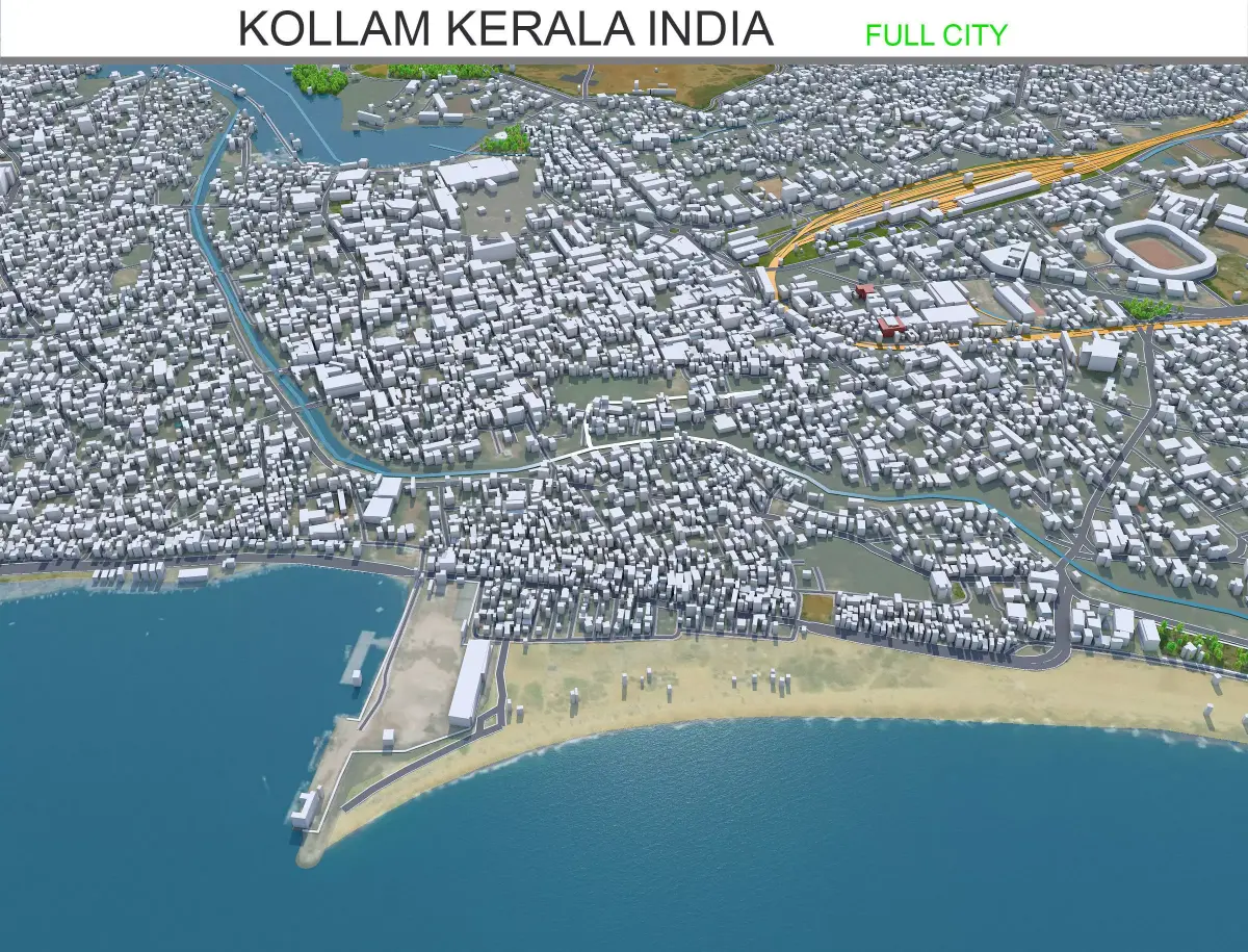 Kollam Kerala India 30km Low-poly 3D model