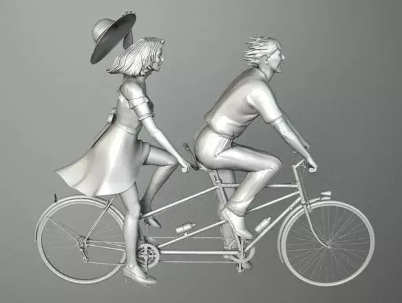 TANDEM couple riding bicycle 3D model
