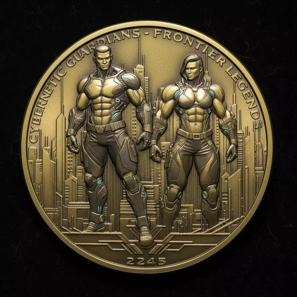 Cybernetic Guardians Sci-Fi Commemorative Coin for 3D Printing 3D print model