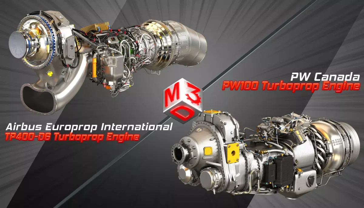 TP400-D6 Turboprop - PW100 Turboprop Engines 2 in 1 3D Model Collection