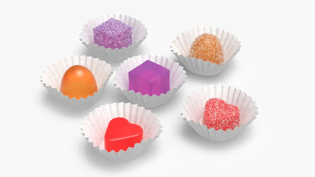 Assorted Gumdrops in Paper Cups Set Multicolor 3D model