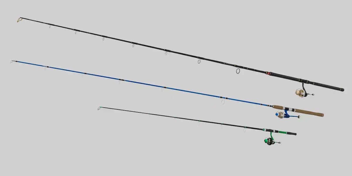 Animated Fishing Rod Collection Low-poly 3D model
