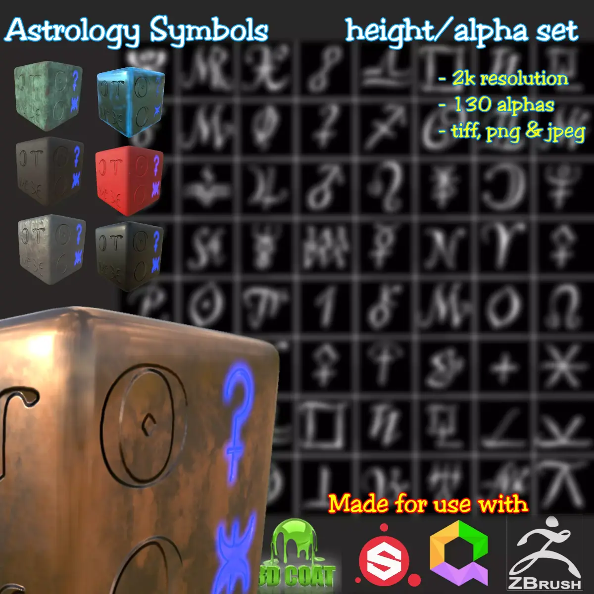 Astrology symbols set Height map Alpha Brushes decals Texture Texture