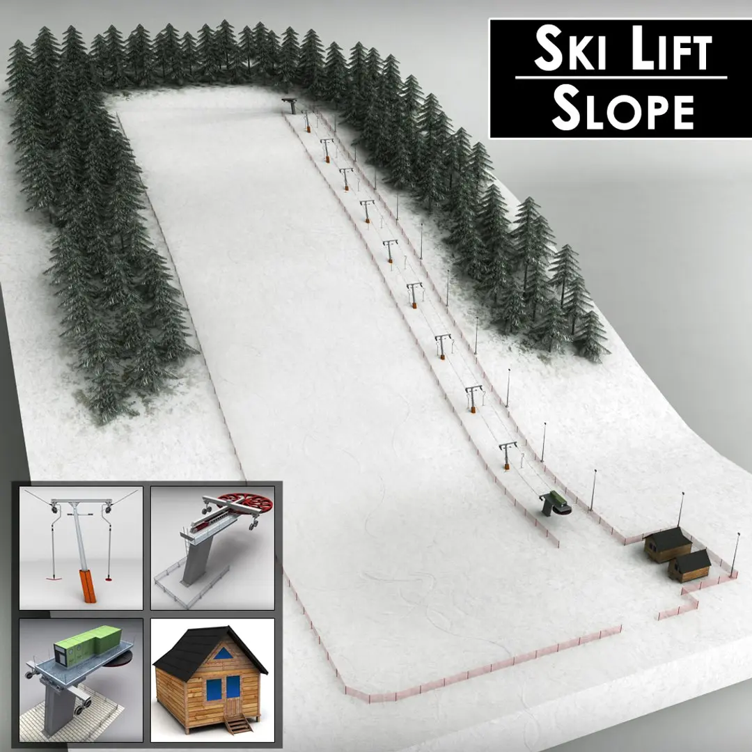 Ski slope lift mountain pack 3D model buy
