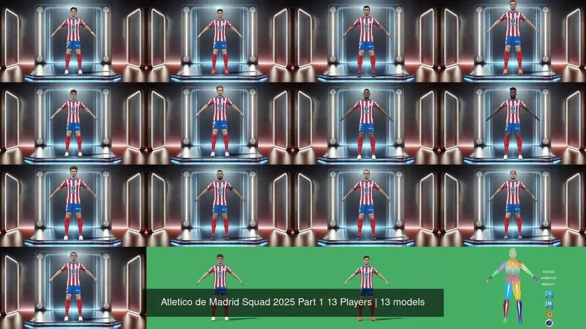 Atletico de Madrid Squad 2025 Part 1 13 Players 3D Model Pack