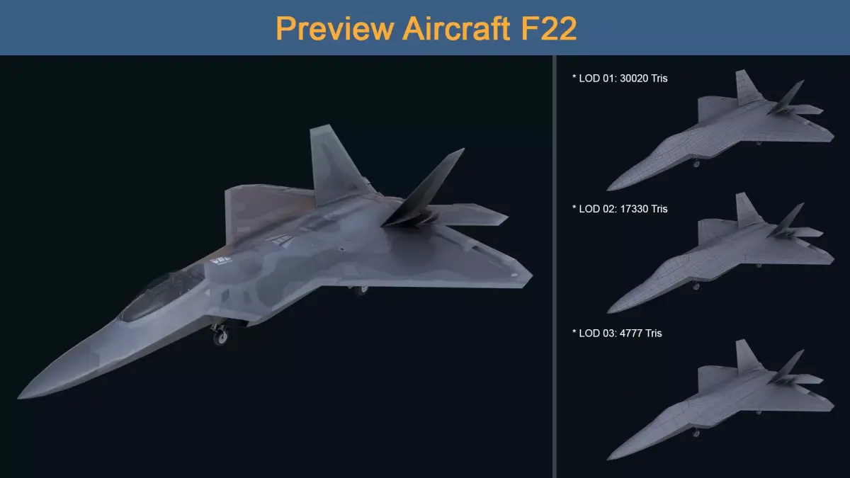 Asset - Army - Aircraft F22 Low-poly 3D model