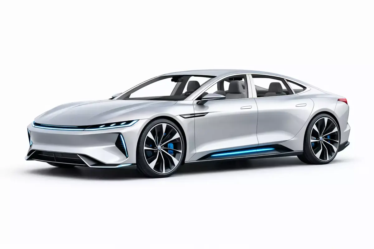 Futuristic Generic Electric Sedan Low Poly Car Partial interior  Low-poly 3D model