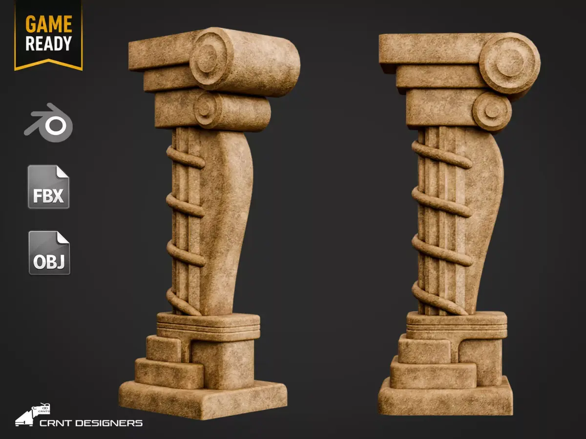 Ancient Stone Column Capital Low-poly 3D model