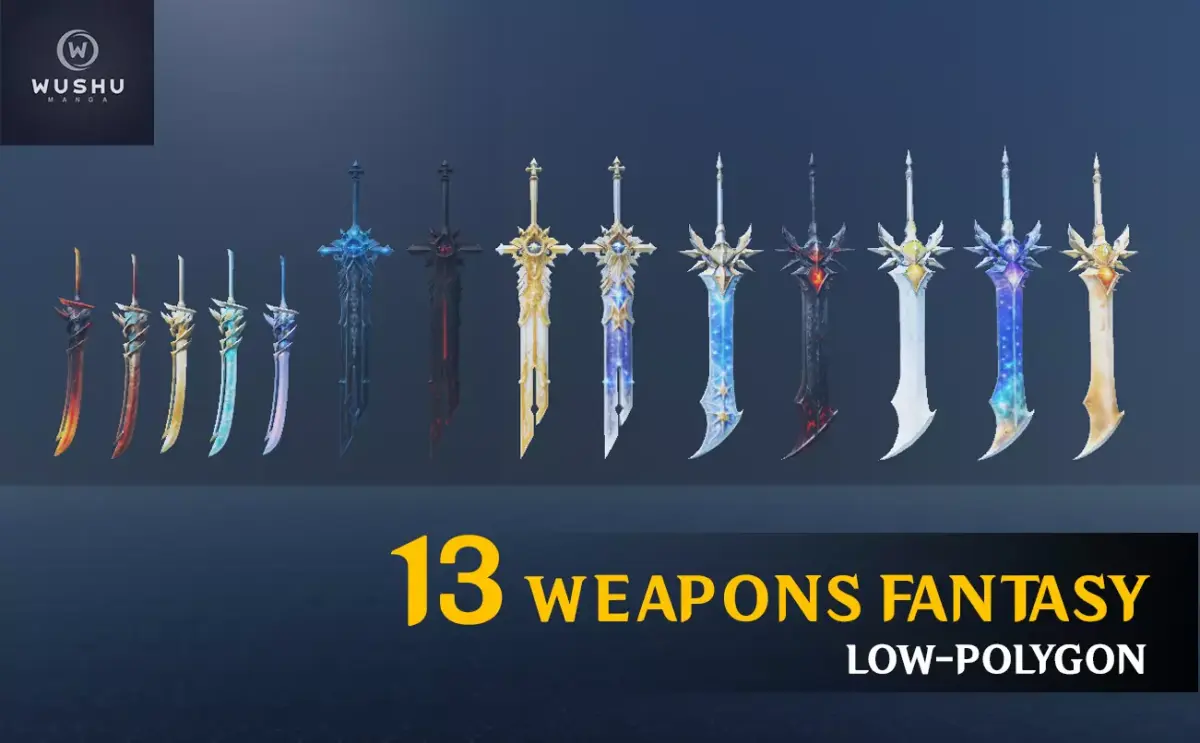 sword fantasy low-polygon Low-poly 3D model