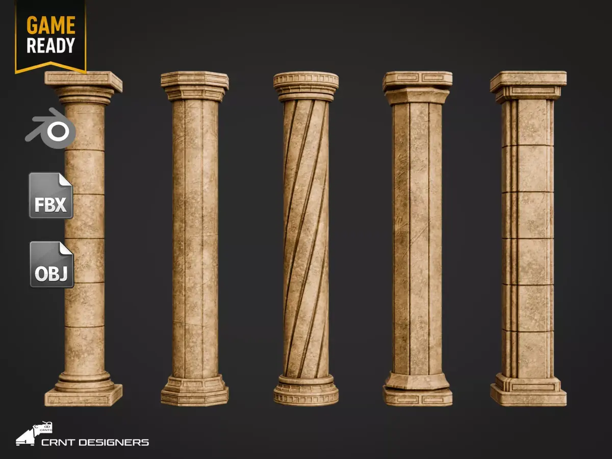 Ancient Stone Columns Pack Low-poly 3D model