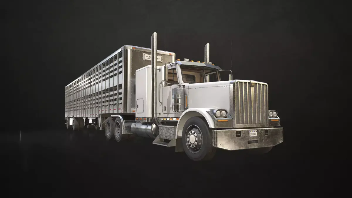Flat Top Semi Truck Livestock Trailer Low-poly 3D model