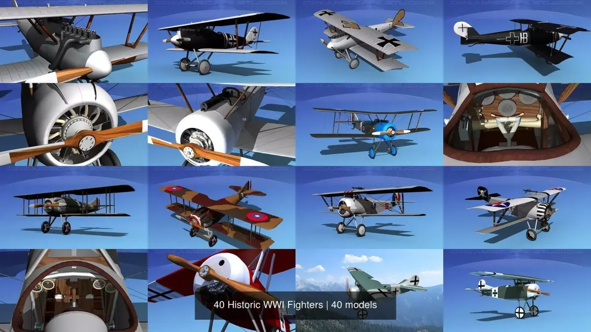 40 Historic WWI Fighters 3D Model Pack