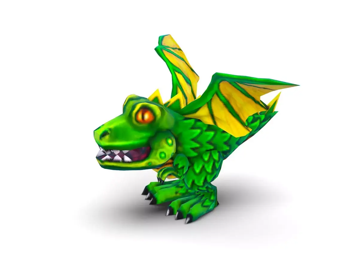 lowpoly 3d model cartoon green dragon Low-poly 3D model