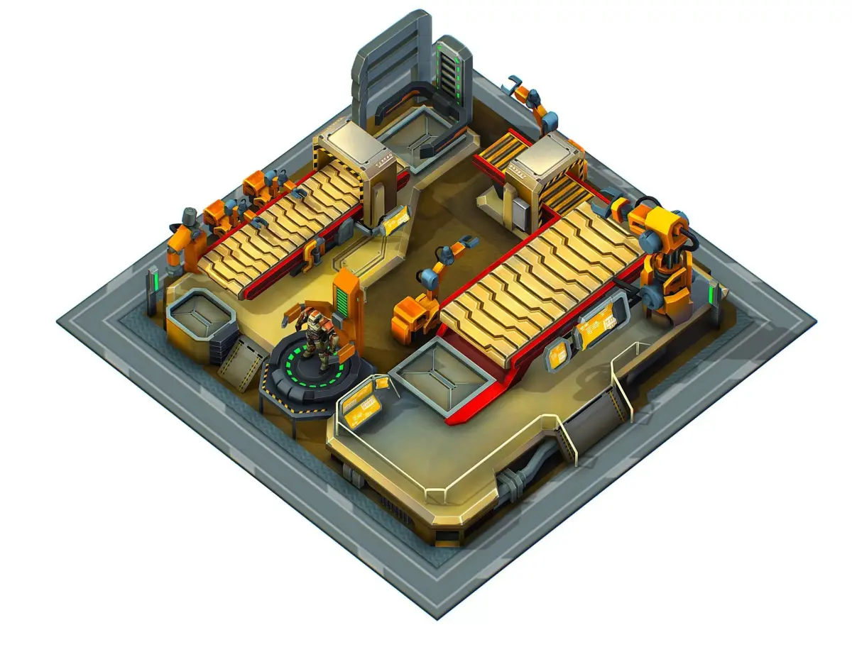 isometrical Mechanical Robot Assembly Conveyor 3 Low-poly 3D model