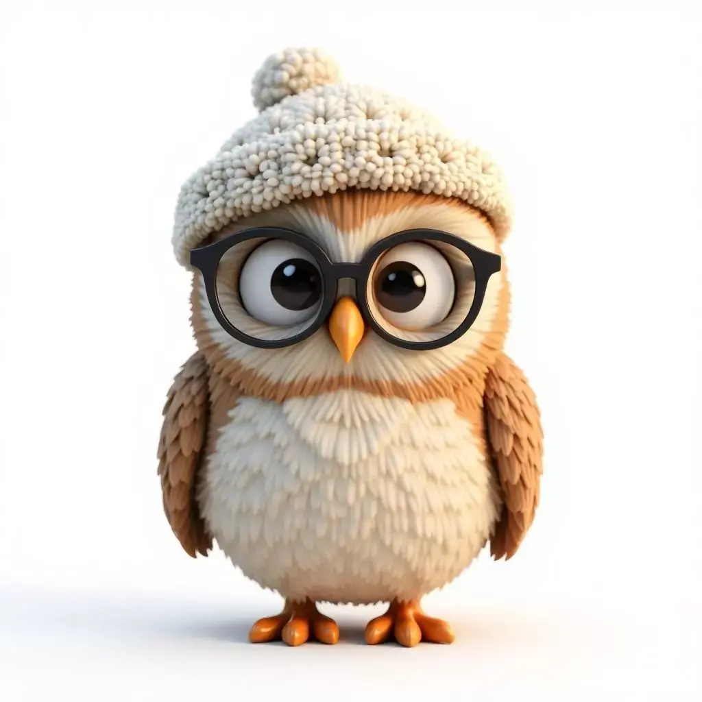 Cartoon Owl Beanie 3D Model Wise Winter Character Low-poly 3D model