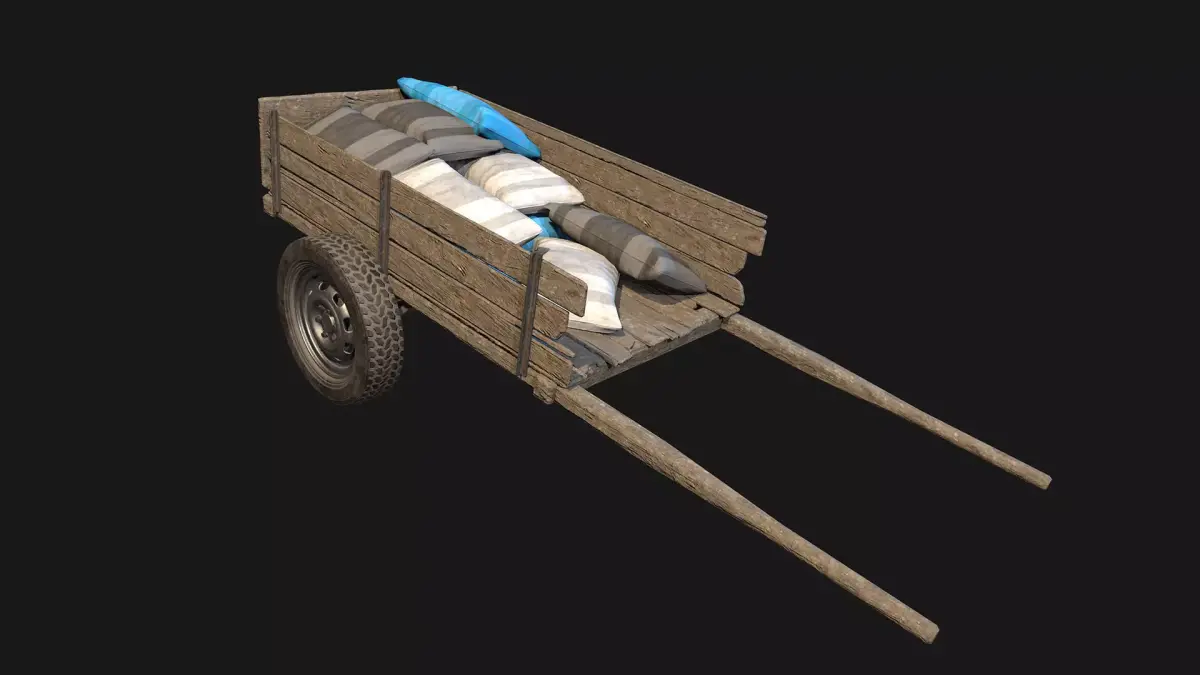 Low Poly PBR Wooden Cart with Sacks Low-poly 3D model