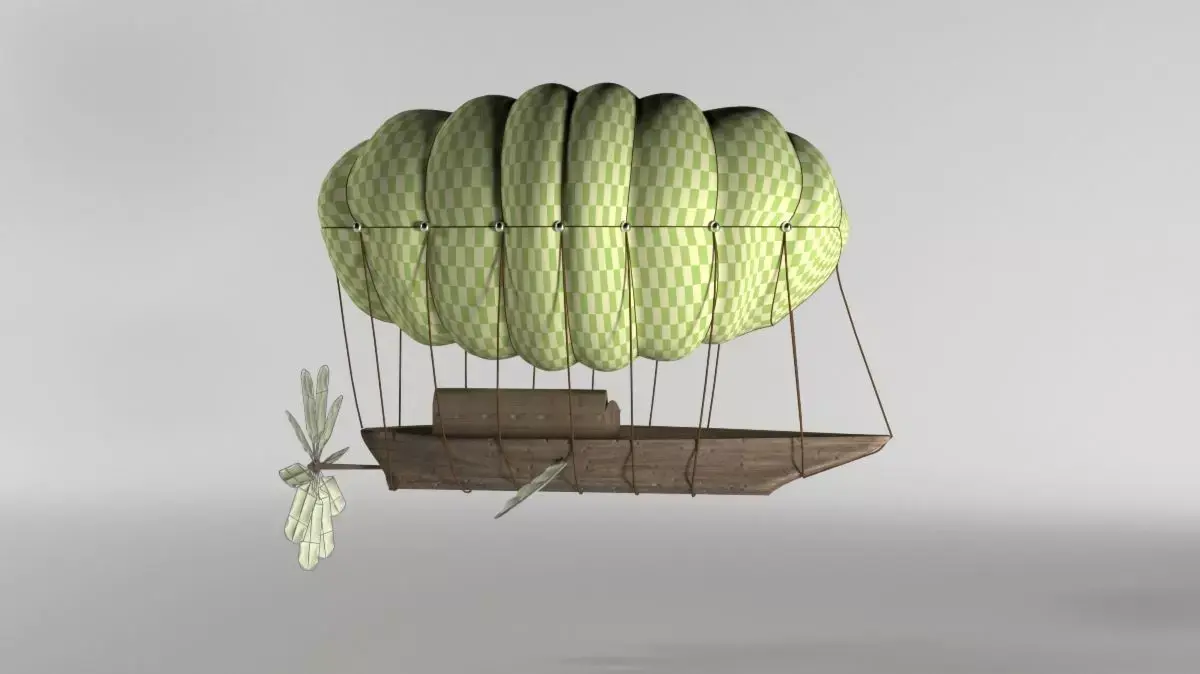 Skyship hot air balloon with boat Low-poly 3D model