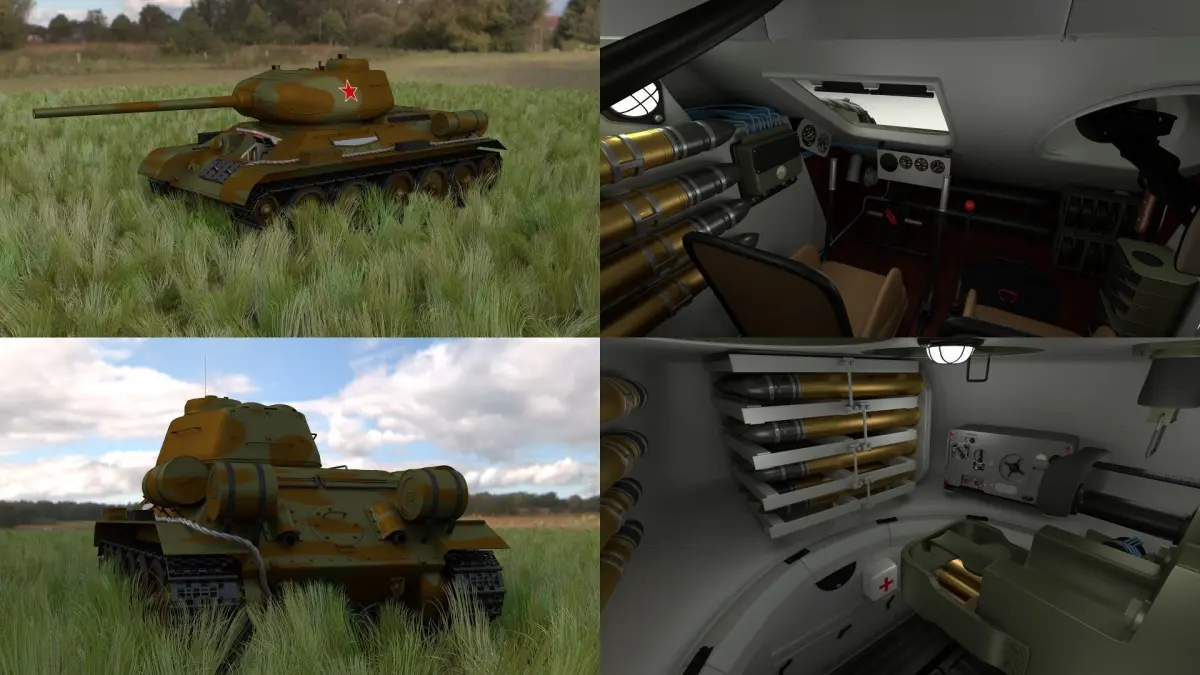 T34 85 with Interior HDRI Camo 3D model
