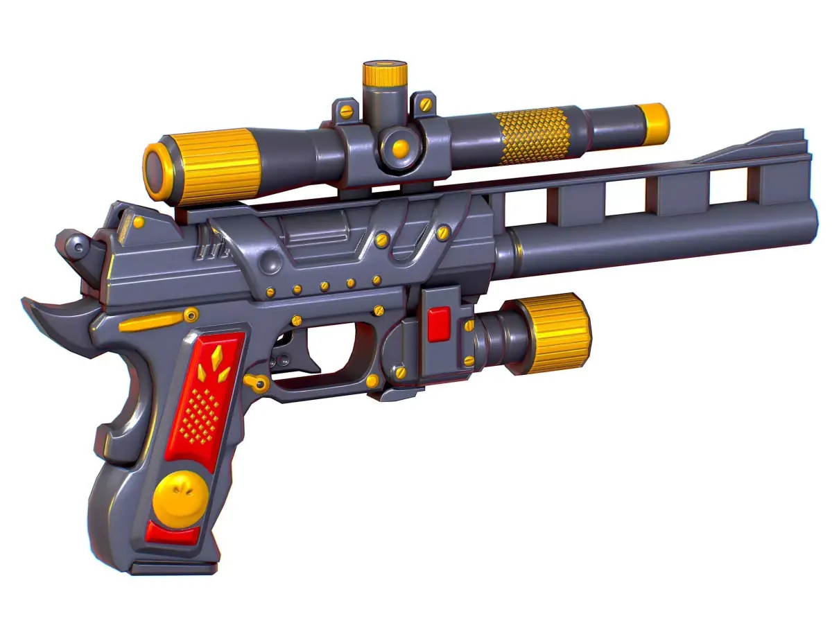 Low Poly Pistol Revolver Telescopic Sight Low-poly 3D model