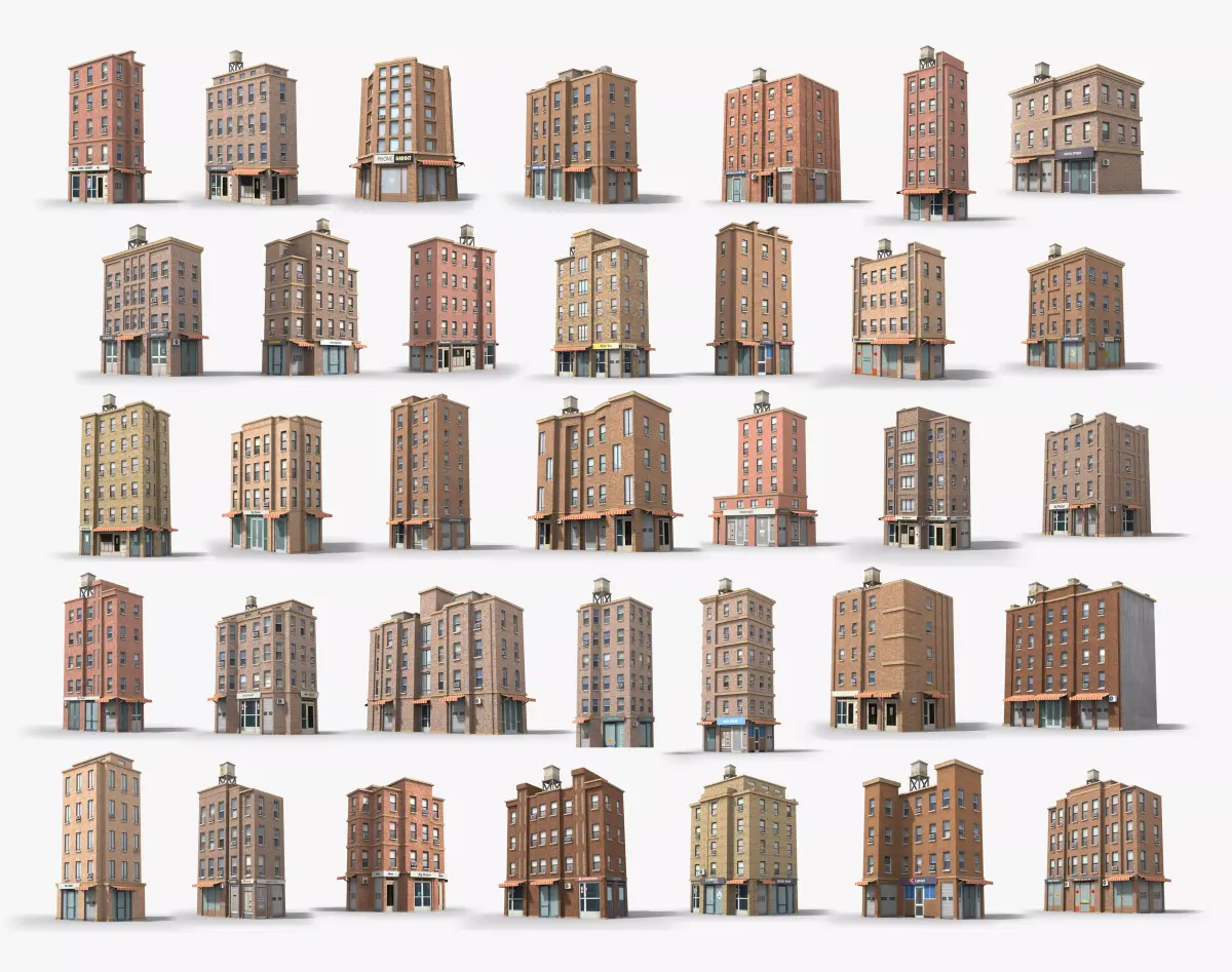 35 Apartment Building Collection Low poly 3D Model Pack purchase